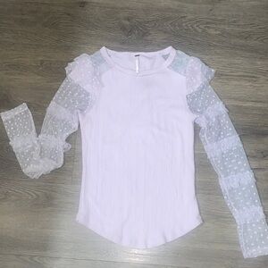 FREE PEOPLE Lavender Long Sleeve Top with Lace Sleeves